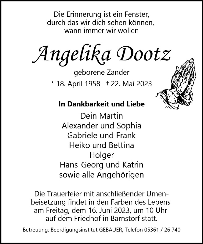 Erinnerungsbild für Angelika Dootz