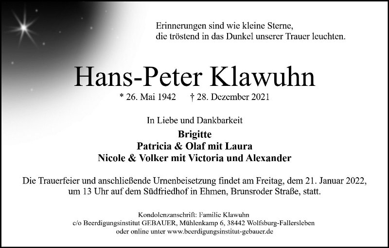 Erinnerungsbild für Hans-Peter Klawuhn