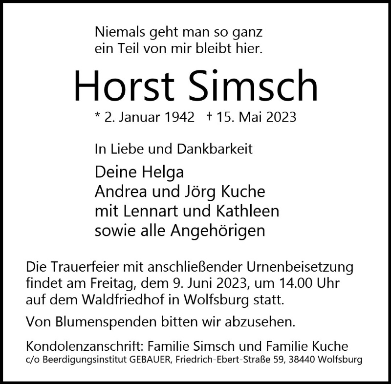 Erinnerungsbild für Horst Simsch
