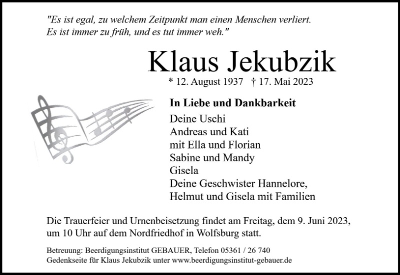 Erinnerungsbild für Klaus Jekubzik